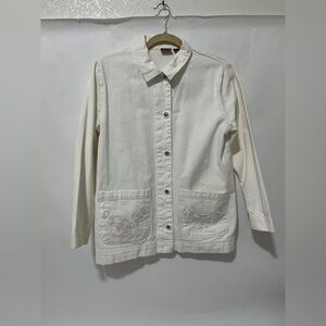 Elegant White Embroidered Jean Jacket